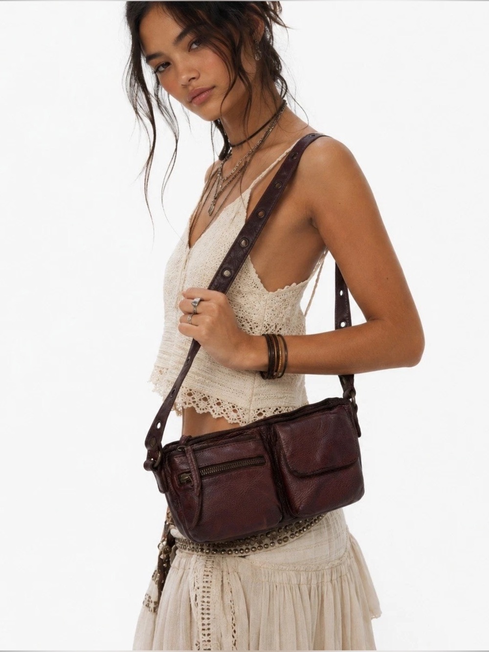 Free People Wade Leather Sling Bag One Size